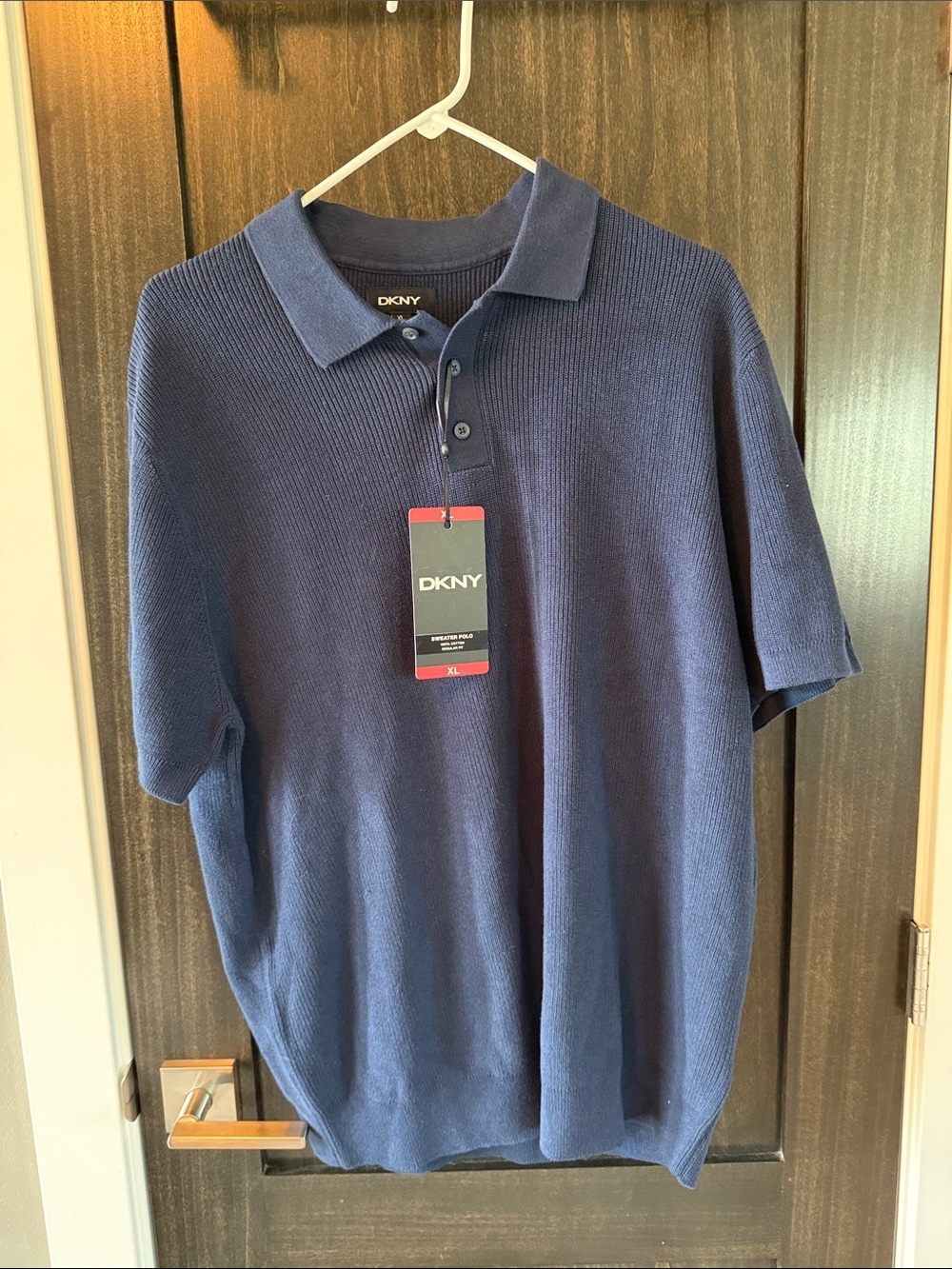 DKNY Navy Blue Textured Short-Sleeve Polo